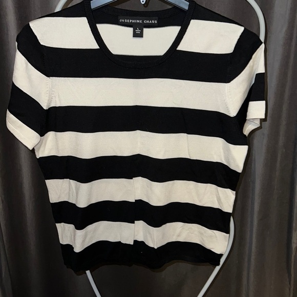 Josephine chause sweater black white striped silk/nylon L - Picture 1 of 5